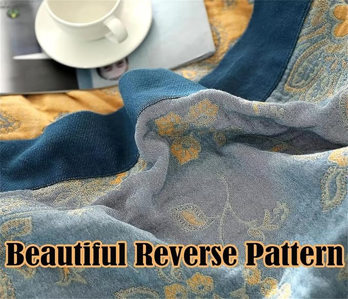 MSGKV Boho Throw Blanket Fall Blanket 100% Cotton Boho Couch Cover,Versatile Knit Woven Blankets,Super Soft Warm & Decorative Blankets for Chair Bed Sofa and Living Room,60''Wx 80''L