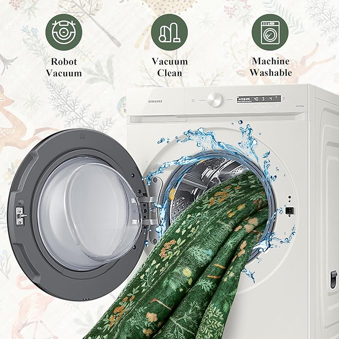 DUKINO 5x7 Rug, Washable Animal Living Room Rug with Non Slip Vintage Design, Soft Low Pile Large Carpet for Bedroom, Nursery, Dining Room, Farmhouse, Playroom, Green