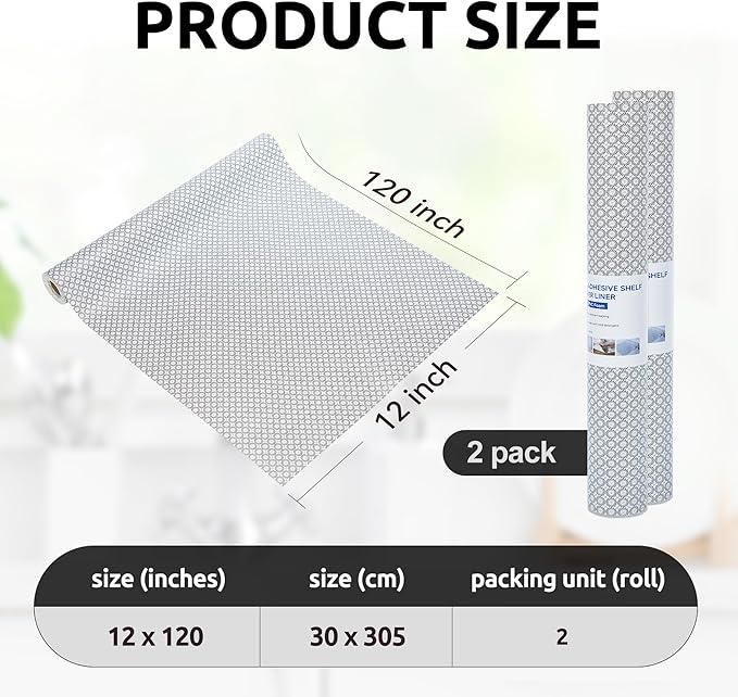 RAY STAR 12X120 Inch Shelf Liner for Kitchen Cabinets, Non-Adhesive Cabinet Liner Washable, PVC Drawer Liner for Dresser Non-Slip Bathroom (Black Circle)(2 Roll)