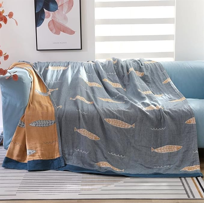 MSGKV Boho Throw Blanket 100% Cotton Woven Blanket for Couch Sofa Bed Double Sided Knit Throw Reversible Fall Blankets 80''Wx 90''L