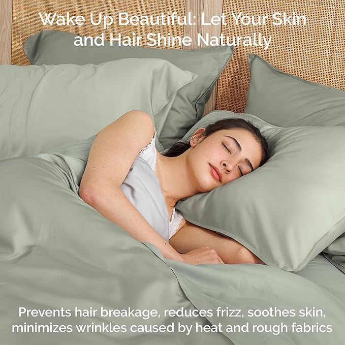 Duvet Cover Set - 100% Viscose Derived from Bamboo Duvet Cover King Size, 3 PC Luxury Cooling Duvet Cover for Hot Sleepers, Silky Buttery Soft Comforter Cover & 2 PC King Pillowcases, Sage