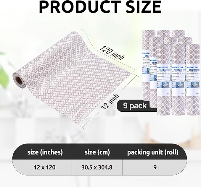 RAY STAR 12X120 Inch Shelf Liner for Kitchen Cabinets, Non-Adhesive Cabinet Liner Washable, PVC Drawer Liner for Dresser Non-Slip Bathroom (Circle)(9 Roll)