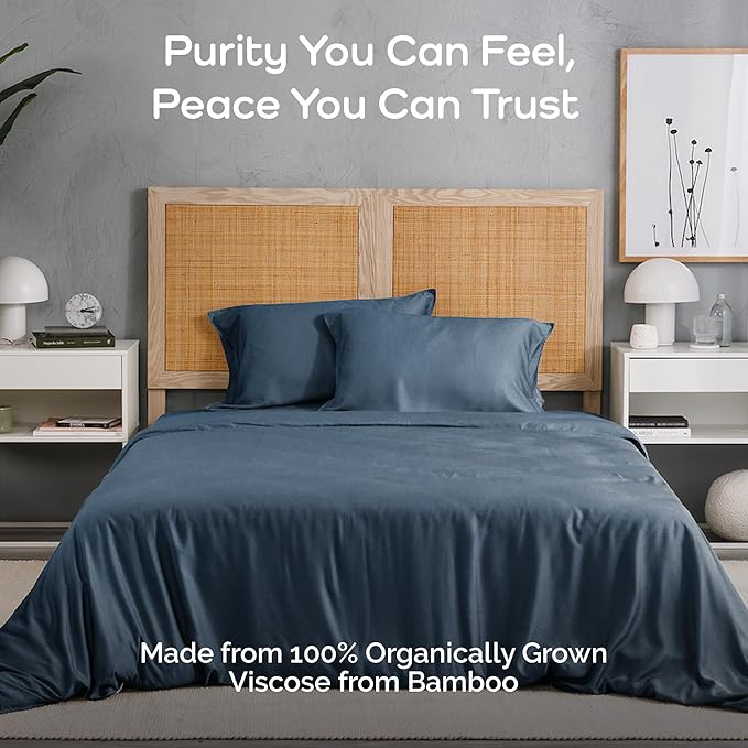 Duvet Cover Set - 100% Viscose Derived from Bamboo Duvet Cover Queen Size, 3 PC Luxury Cooling Duvet Cover for Hot Sleepers, Silky Buttery Soft Comforter Cover & 2 PC Queen Pillowcases, Storm