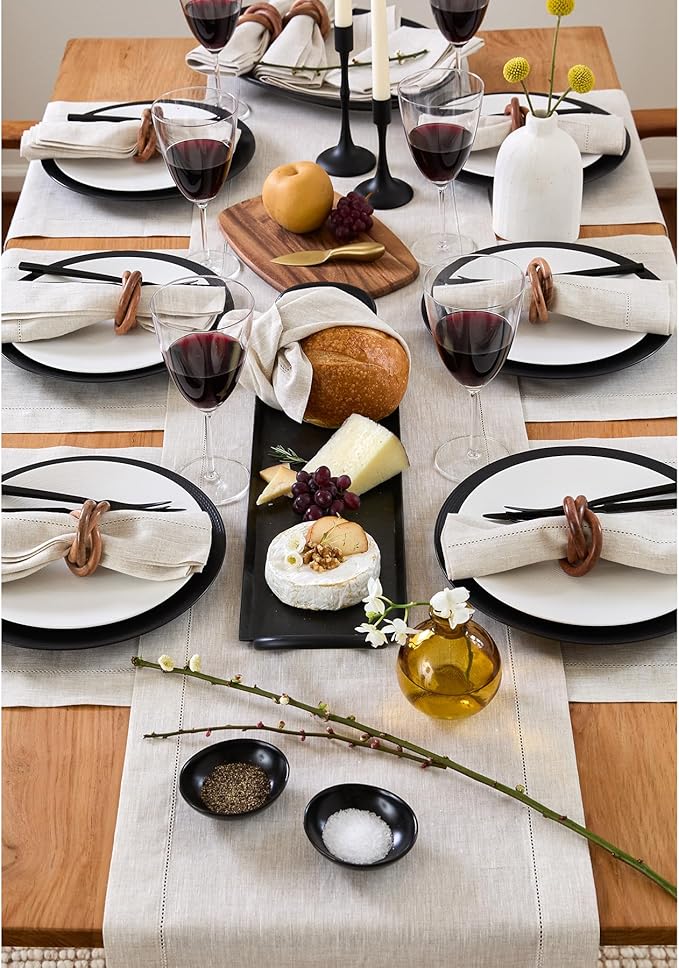 Solino Home Linen Light Natural Table Runner 36 Inches - Classic Hemstitch, 100% Pure Linen Coffee Table Runner 14 x 36 Inch Ideal for Dresser Tables - Christmas, New Year