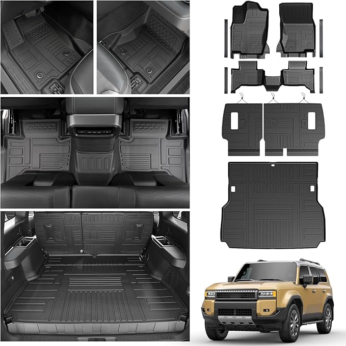 Floor Mats & Cargo Mat for 2024 2025 2026 Toyota Land Cruiser 5-seat, Including Backrest Mat, 4 Door Sill Protector, All Weather TPE Trunk Liner Seat Back Covers Accessories