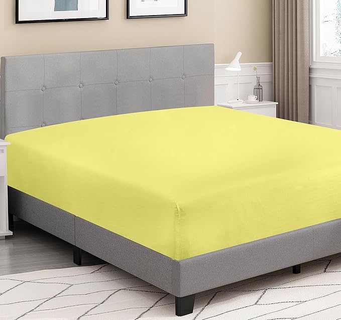 ROYALE LINENS 300 Thread Count 100% Long Staple Combed Cotton Fitted Sheet King - Super Soft Deep Pocket Bottom Sheet - Fitted Sheets Only - Elastic Sheets (King, Yellow)