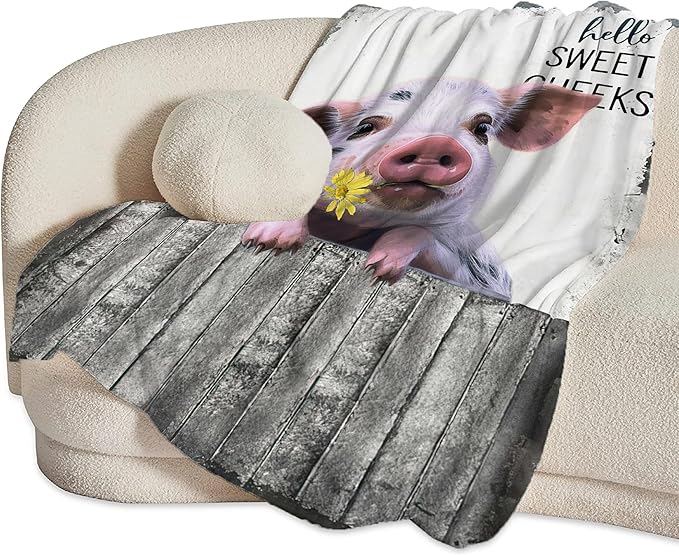 Funny Pig Farm Throw Blanket - Soft, Warm, Cozy Fleece for Couch, Sofa, Bed - 60"x50" for Girls, Women, Men, Boys