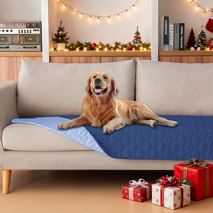 gogobunny 100% Double Sided Waterproof Dog Blanket Soft Pet Bed Cover Reversible Protect Furniture Couch Sofa Car for Puppy Large Dog Cat (Dark Navy/Light Navy, 30x70 Inch (Pack of 1))