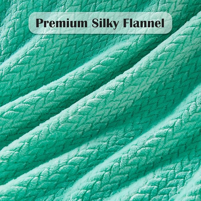 NEWCOSPLAY Super Soft Twin Blanket Aqua Premium Silky Flannel Fleece Leaves Pattern Lightweight Bed Blanket All Season Use (Aqua, Twin(60"x80"))