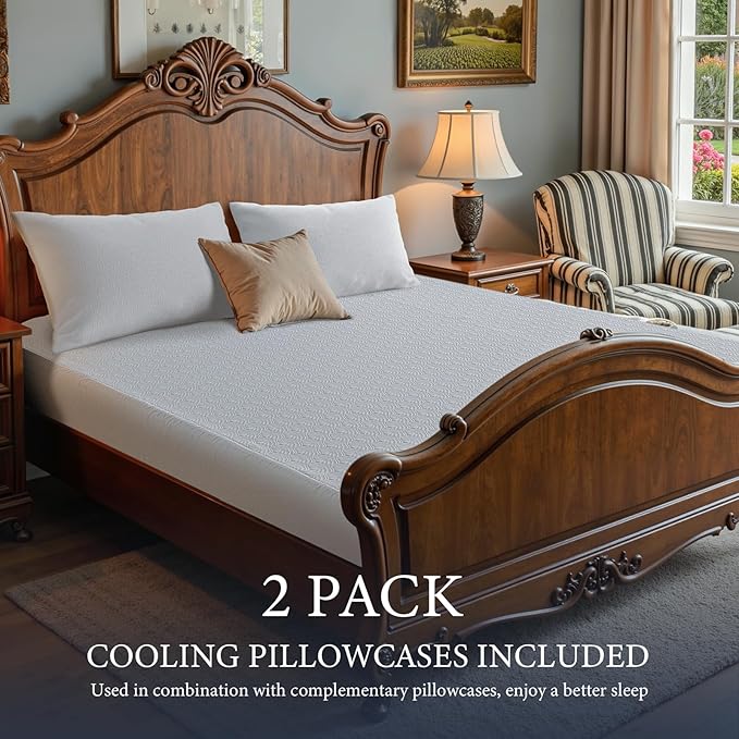 Waterproof Mattress Protector 2 Pillowcase 20''x28'', Queen Mattress Pad, Deep Stretchable Pocket Bed Cover, Machine Washable Soft Breathable Noiseless Mattress Protection