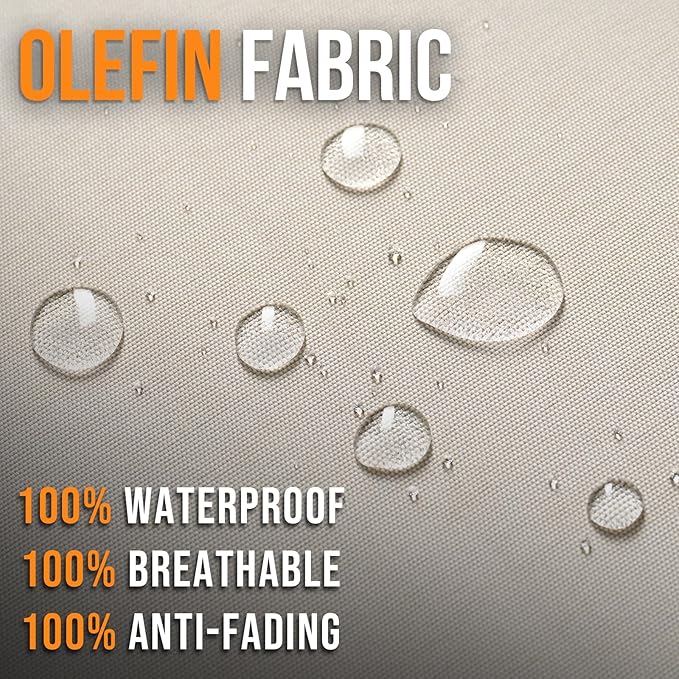 Outdoor Olefin Water-Resistant Deep Seat Cushion Set, 23''x26''x6'' Weather and Fade Resistant Patio Furniture Seat Cushion, Thickened Sofa Chair Pad with Straps for Lawn, Garden, Gray Apricot