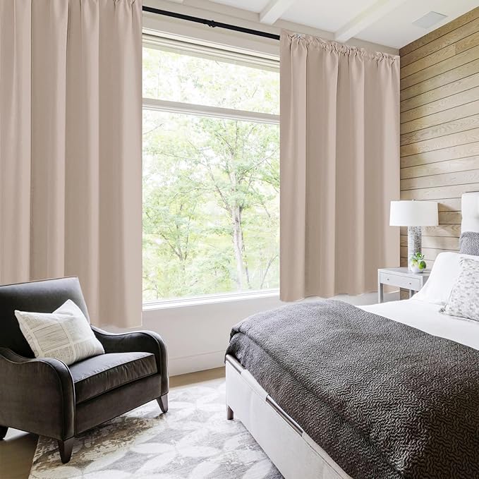 DWCN Blackout Curtains for Living Room Thermal Insulated, Energy Saving & Noise Reducing Bedroom Curtains, Camel, W 52x L 54 Inch, Set of 2 Rod Pocket Curtain Panels