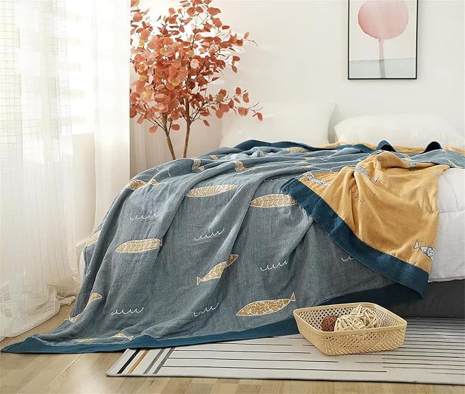 MSGKV Boho Throw Blanket 100% Cotton Woven Blanket for Couch Sofa Bed Double Sided Knit Throw Reversible Fall Blankets 80''Wx 90''L