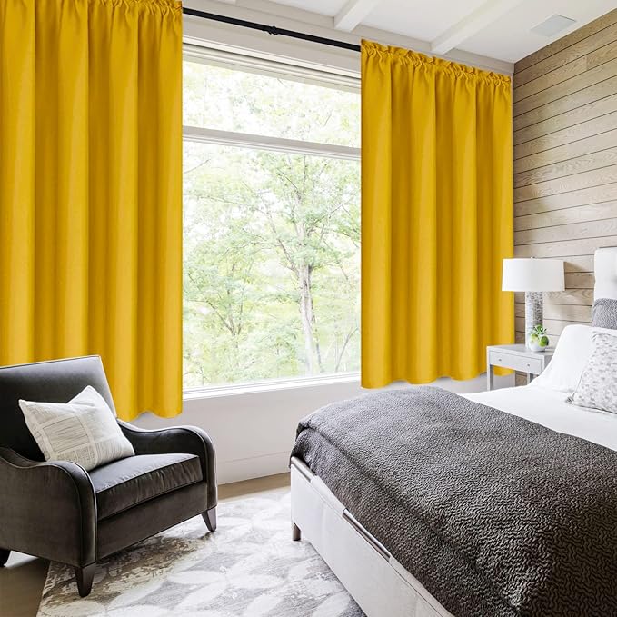 DWCN Yellow Room Darkening Blackout Curtains - Thermal Insulated Privacy Energy Saving Window Curtain Drapes 42 x 54 inch Length, Set of 2 Bedroom Living Room Curtains