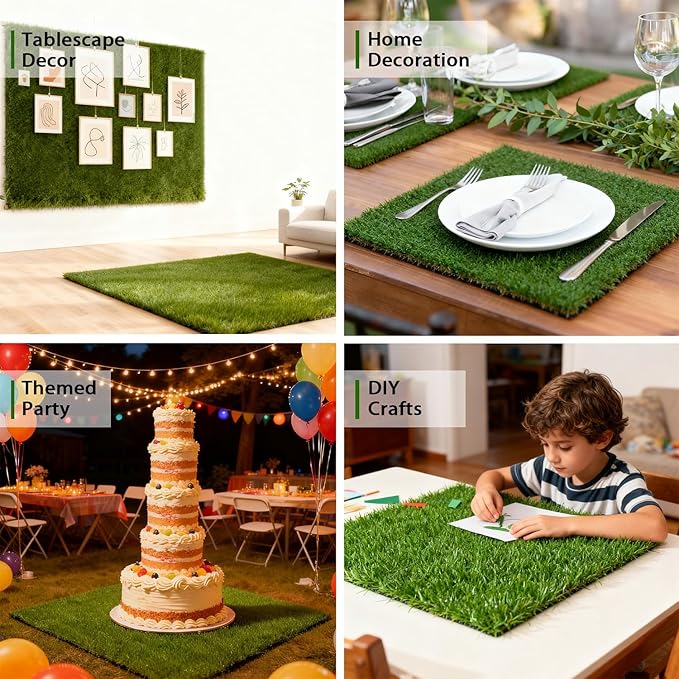 Artificial Turf Tiles 12X12 in,0.6 in Thick,Fake Grass Patch Indoor Outdoor Garden Lawn Patio,Synthetic Turf Mat,Realistic Grass Rug for Dogs Pets Lawn Landscape Squares,Green (12 Packs)