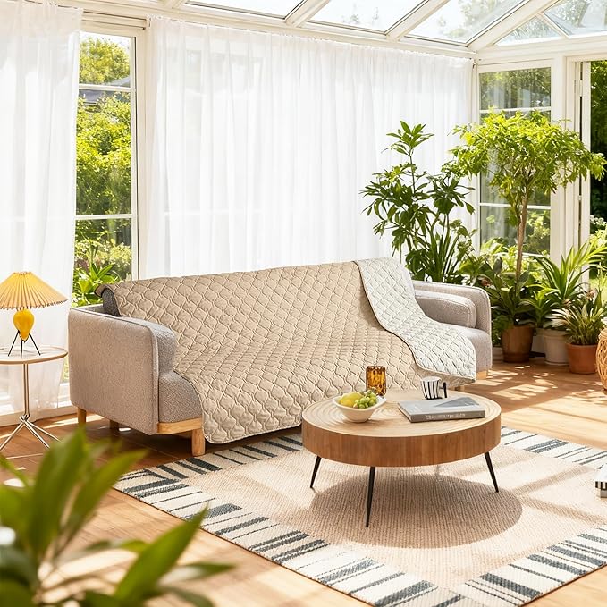 gogobunny 100% Double-Sided Waterproof Dog Bed Cover Pet Blanket Sofa Couch Furniture Protector for Puppy Large Dog Cat, Reversible (82x120 Inch (Pack of 1), Dark Beige/Light Beige)