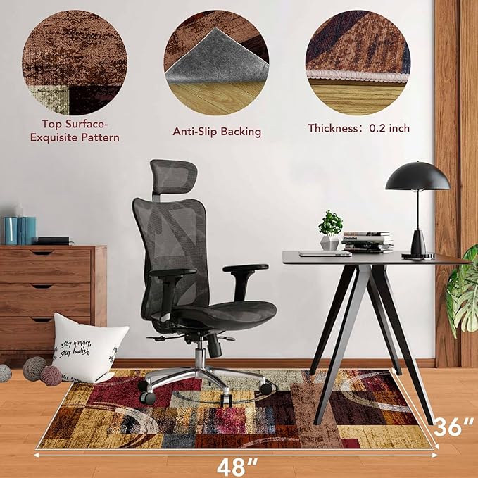 Office Chair Mat for Hardwood Floor&Tile Floor,36"X 48" Heavy Duty Desk Chair Mat for Hard Floors,Under Desk Rug for Rolling Computer Chair,Anti Slip,Low Pile Carpet Floor-Geo Multi