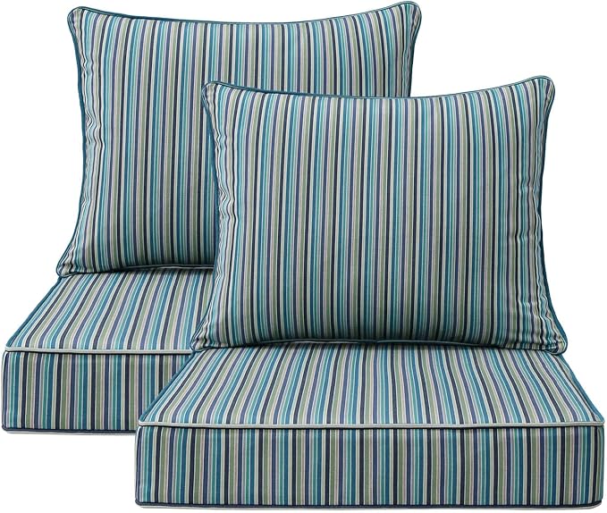 Sunbrella Outdoor Patio Chair Cushions Set, 24" x 24", Set of 2, Water-Repellent, Fade Resistant, Deep Seat Cushion for Backyard, Couch, Sofa and Patio Furniture, Swell Turquoise
