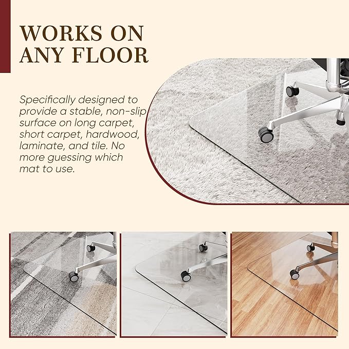 28"x42" Tempered Glass Office Chair Mat for Carpet & Hardwood Floor, 1/6" Thick Clear Floor Protector Desk Chair Mat with Rounded and Polished Edges