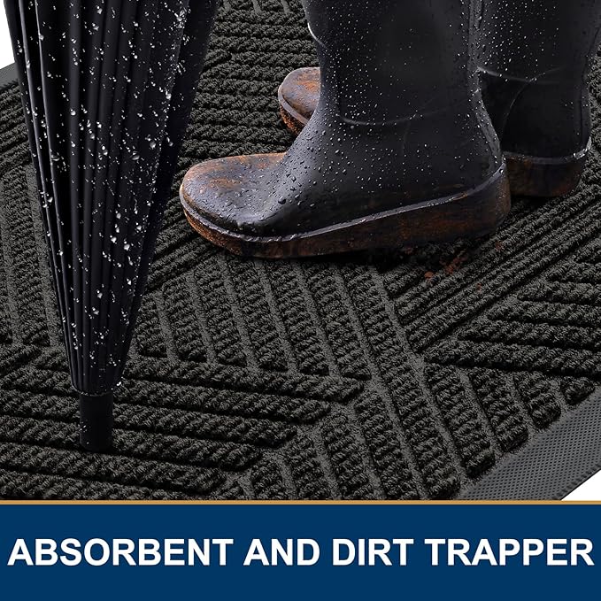 Smiry Front Door Mat Outside Entrance, Heavy Duty Sturdy Natural Rubber Doormat, Trap Dirt and Moisture, Easy Clean Low Profile Mats for Indoor Outdoor Entry, Irregular Triangle (47x32, Charcoal)