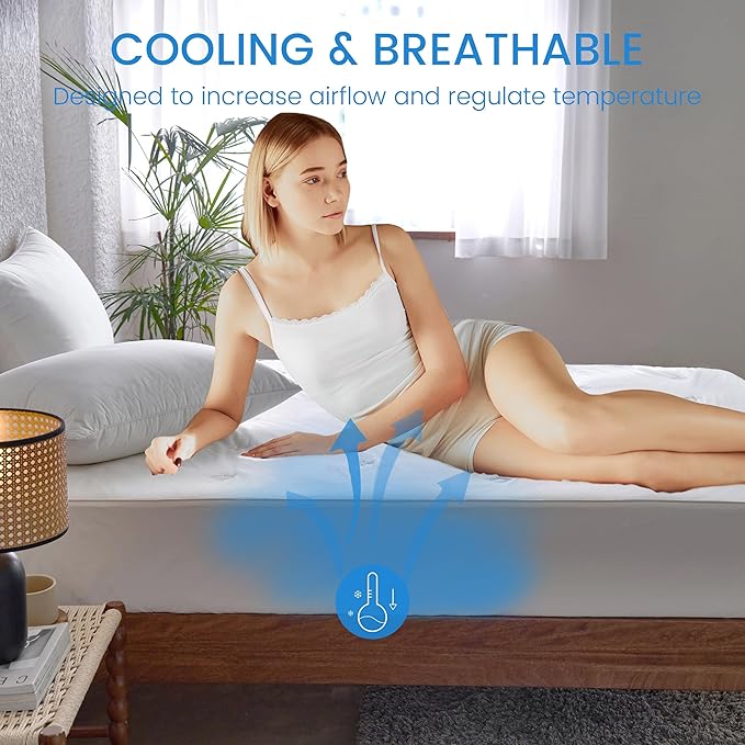 Simple&Opulence Cooling Quilted Mattress Pad – Fitted Sheet Mattress Protector Cover with Elastic Corners, Soft & Breathable, 16 Inch Deep Pocket (Cream Khaki,Queen)