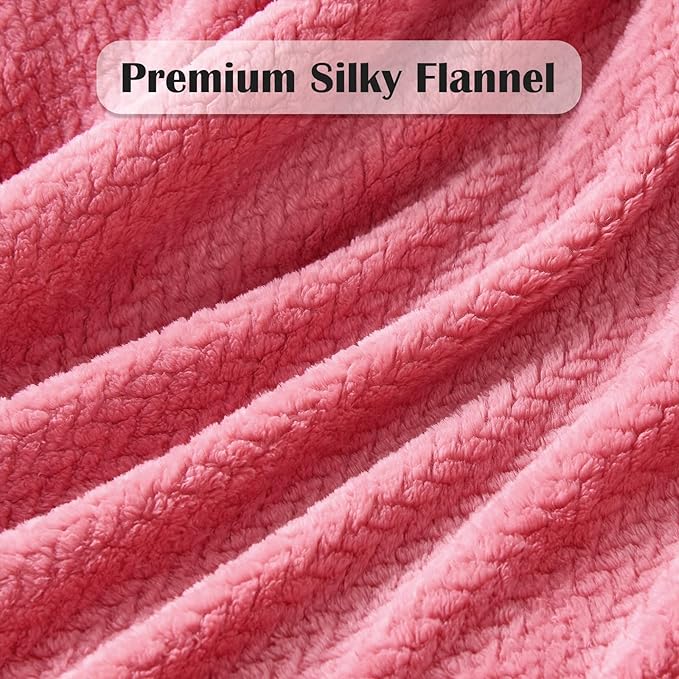 NEWCOSPLAY Super Soft Twin Blanket Coral Pink Premium Silky Flannel Fleece Leaves Pattern Lightweight Bed Blanket All Season Use (Coral Pink, Twin(60"x80"))