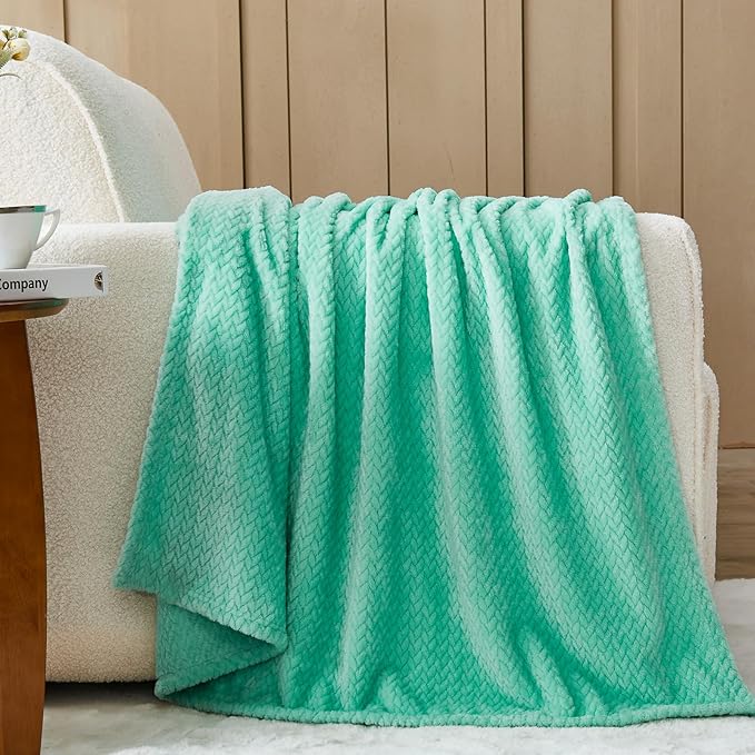 NEWCOSPLAY Super Soft Twin Blanket Aqua Premium Silky Flannel Fleece Leaves Pattern Lightweight Bed Blanket All Season Use (Aqua, Twin(60"x80"))