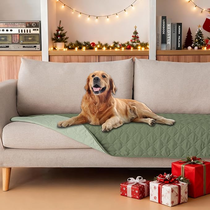 gogobunny 100% Double-Sided Waterproof Dog Bed Cover Pet Blanket Sofa Couch Furniture Protector for Puppy Large Dog Cat, Reversible (30x70 Inch (Pack of 1), Dark Green/Light Green)