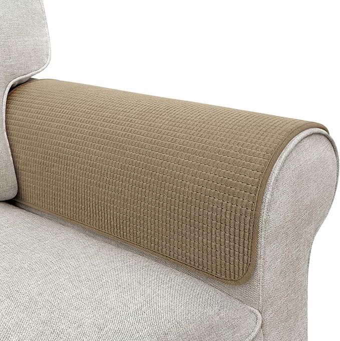 Couch Arm Covers, Sofa Arm Covers, Waterproof Armrest Covers for Sofa, Armchair, Loveseat, Non-Slip Recliner Arm Covers, Sofa Headrest Covers, Arm Chair Covers Set of 2 (Brown, 26"×26")