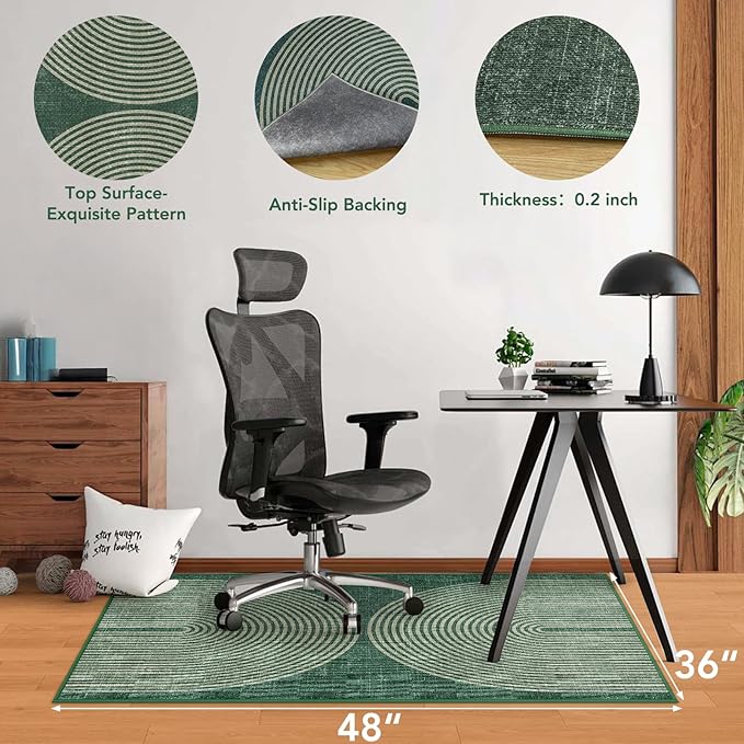 Office Chair Mat for Hardwood Floor&Tile Floor,36"X 48" Heavy Duty Desk Chair Mat for Hard Floors,Under Desk Rug for Rolling Computer Chair,Anti Slip,Low Pile Carpet Floor-Geo Green