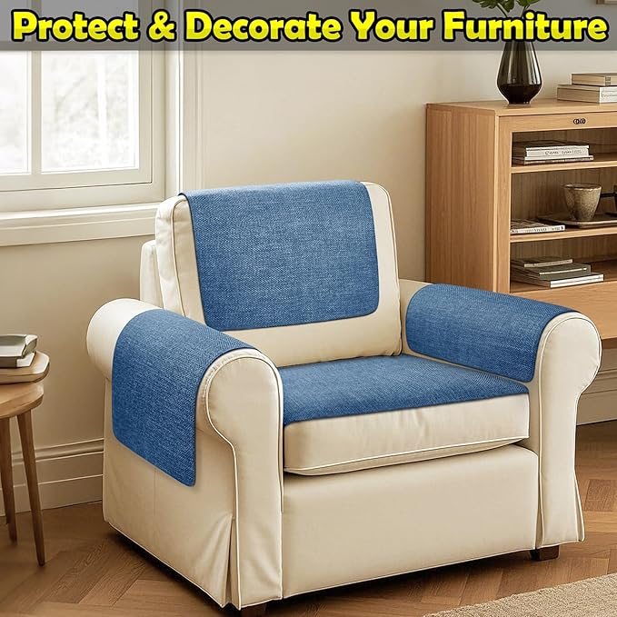 Couch Arm Covers, Waterproof Armrest Cover for Sofa, Armchair, Loveseat, Non-Slip Recliner Arm Cover, Sofa Arm Covers, Headrest Covers, Arm Chair Covers Set of 2 (Navy Blue, 24"×20")