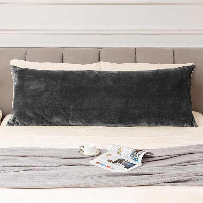 BEDELITE Body Pillow Cover with Zipper Closure, Super Soft and Cozy Fuzzy Fleece Pillowcase 20 x 54 Inches, Luxury Fluffy Plush Long Body Pillow Pillowcase for All Seasons(Dark Gray)