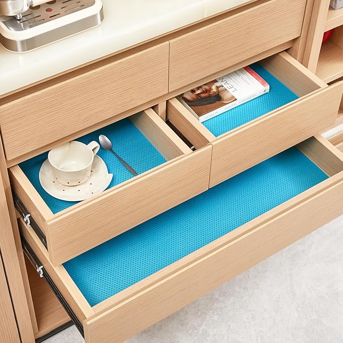 100% EVA Shelf Liner for Kitchen Cabinet, 12" x 240" Drawer Liners Non Adhesive Non Slip Waterproof Plastic Paper, Dresser Pantry Bathroom Refrigerator Protector, Blue