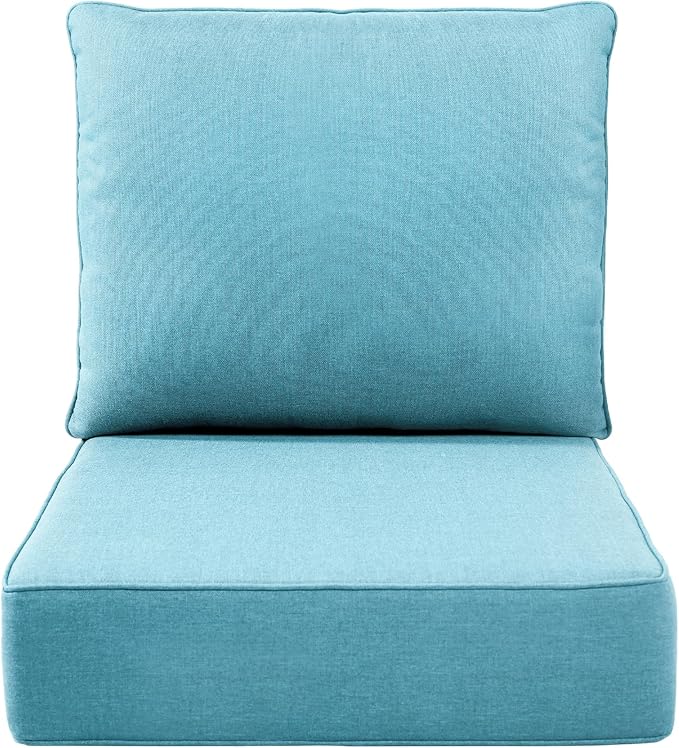 Luxury 6" Outdoor Cushions for Patio Furniture, 24x24x6" Thick Seat Cushion Set, Fade Resistant Couch Chair Replacement Cushions High Density Deep Wicker Chair Cushion with Removable Cover, Teal