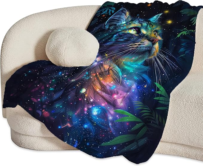 Fantasy Cat Throw Blanket - Gifts and Decor for Girls, Women, Boys, Men - Soft Warm Cozy Fleece for Couch, Sofa, Bed 60"x50"