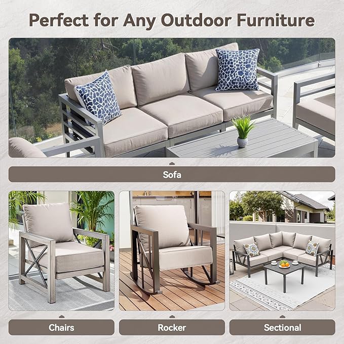 Luxury 6" Outdoor Cushions for Patio Furniture, 24x24x6" Thick Seat Cushion Set, Fade Resistant Couch Chair Replacement Cushions High Density Deep Wicker Chair Cushion with Removable Cover, Beige