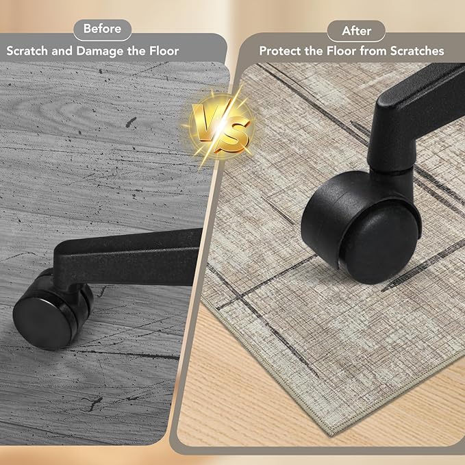 Office Chair Mat for Hardwood Floor&Tile Floor,48"X 60" Heavy Duty Desk Chair Mat for Hard Floors,Under Desk Rug for Rolling Computer Chair,Anti Slip,Low Pile Carpet Floor-Khaki
