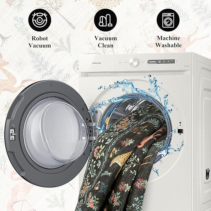 DUKINO 2x5 Rug for Hallway, Washable Kitchen Runner Rug with Non Slip Backing, Soft Low Pile Vintage Animal Runner for Bedroom, Kitchen, Hallway, Entryway, Laundry, Black