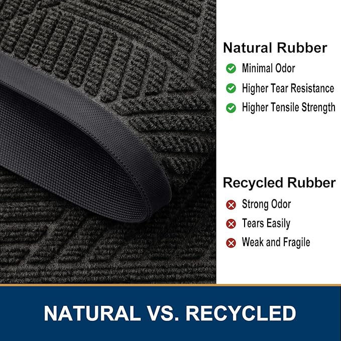 Smiry Front Door Mat Outside Entrance, Heavy Duty Sturdy Natural Rubber Doormat, Trap Dirt and Moisture, Easy Clean Low Profile Mats for Indoor Outdoor Entry, Irregular Triangle (47x32, Charcoal)