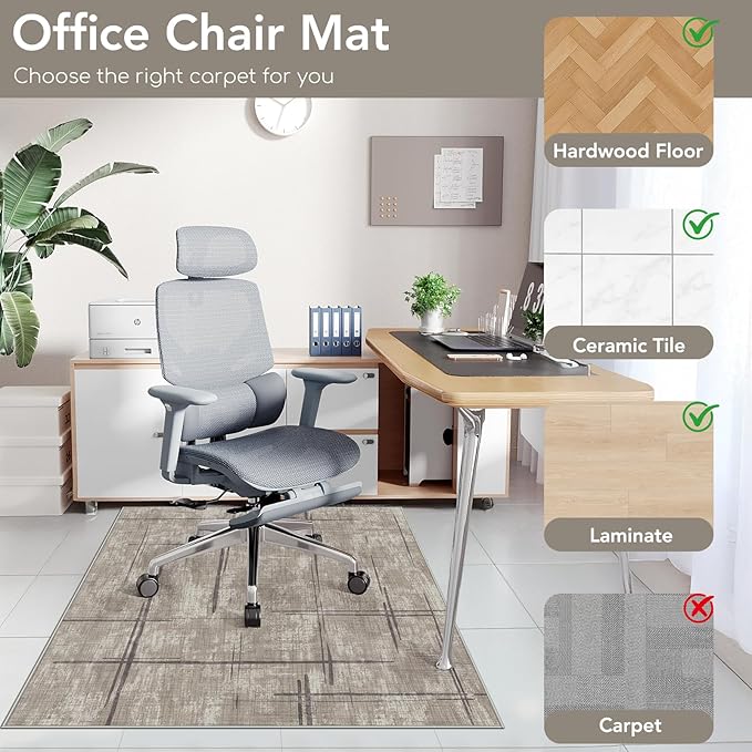 Office Chair Mat for Hardwood Floor&Tile Floor,36"X 48" Heavy Duty Desk Chair Mat for Hard Floors,Under Desk Rug for Rolling Computer Chair,Anti Slip,Low Pile Carpet Floor-Khaki