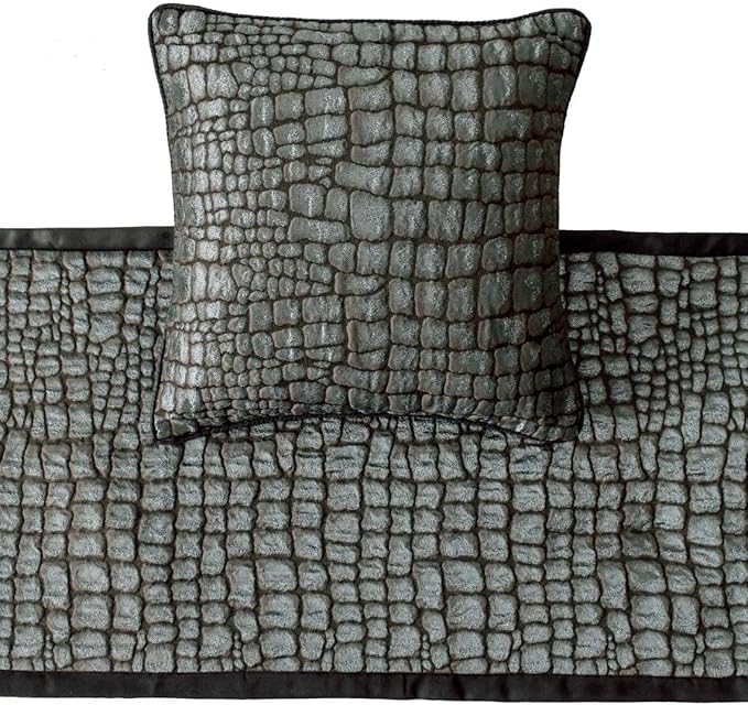 The HomeCentric King/Queen/Twin Blue & Grey Designer King 90"x18" Bed Runner with Pillow Cover, Animal Mystery Bed Scarf on Silk Fabric - Animal Mystery