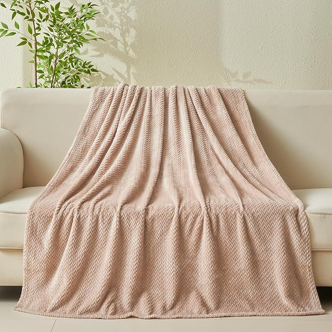NEWCOSPLAY Super Soft King Blanket Taupe Premium Silky Flannel Fleece Leaves Pattern Lightweight Bed Blanket All Season Use (Taupe, King(90"x110"))