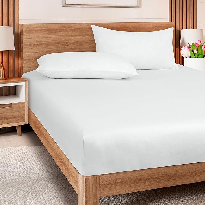 ROYALE LINENS 300 Thread Count 100% Long Staple Combed Cotton Fitted Sheet California King - Super Soft Deep Pocket Bottom Sheet - Fitted Sheets Only - Elastic Sheets (Cal King, White)