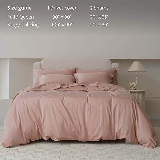 Double Stitch Cotton Tencel Duvet Cover - King Size Comforter Cover, Luxury & Soft Eucalyptus Lyocell Bedding Set for Hot Sleepers, Cooling, Smooth & Breathable, Button Closure, Dusty Mauve, 106"x90"
