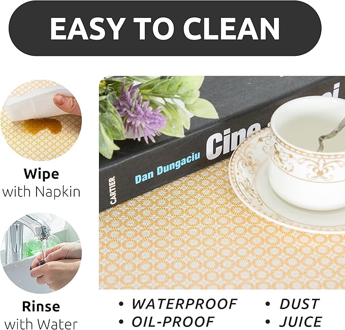 RAY STAR 12X120 Inch Shelf Liner for Kitchen Cabinets, Non-Adhesive Cabinet Liner Washable, PVC Drawer Liner for Dresser Non-Slip Bathroom (Yellow Circle)(2 Roll)