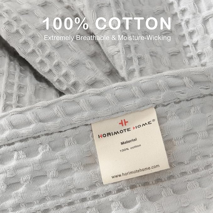 100% Cotton Waffle Blanket with Fringe, Pre-Washed Waffle Weave Blanket for All Season, Lightweight Breathable Soft Cozy Throw Blanket for Couch, Bed, Travel (Light Grey - 66x90 Inches)