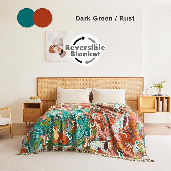 MSGKV Throw Blanket for Couch Cotton Animals Blanket 50"x60" Sofa Chair Blankets Muslin Breathable Lightweight Farmhouse Blankets Home Decor All Seasons