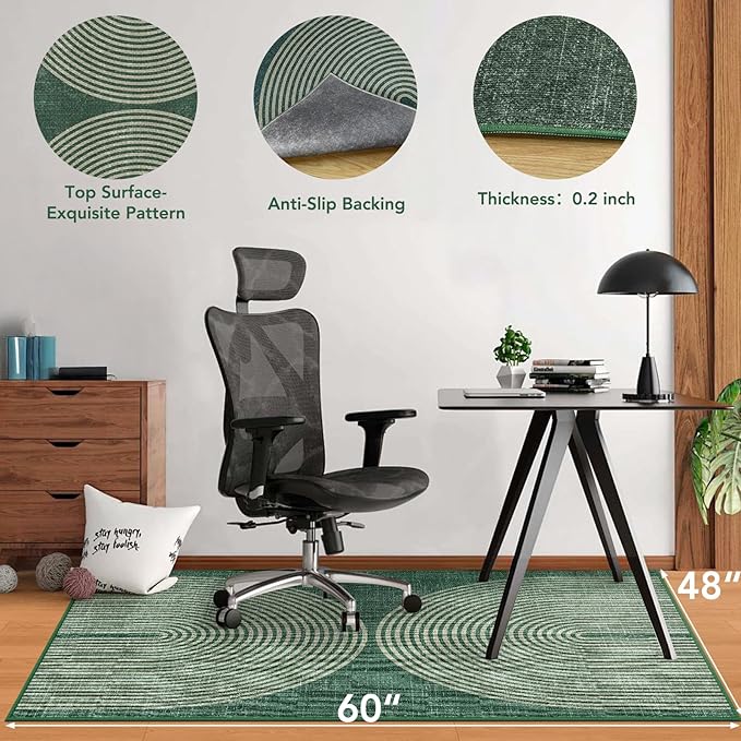Office Chair Mat for Hardwood Floor&Tile Floor,48"X 60" Heavy Duty Desk Chair Mat for Hard Floors,Under Desk Rug for Rolling Computer Chair,Anti Slip,Low Pile Carpet Floor-Geo Green