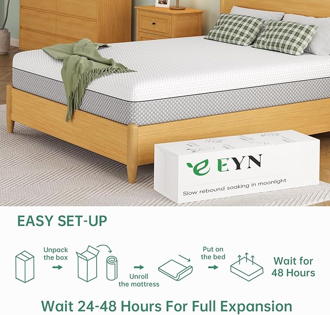 EYN Memory Foam Mattress Cooling Gel Size Matress in A Box Bed Frame Pressure Relief Medium Firm Size Removable Washable Cover Feel Bedroom Essentials CertiPUR-US Certified (10'', Full)