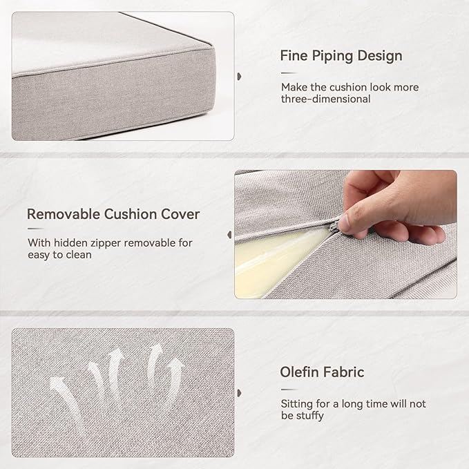 Luxury 6" Outdoor Cushions for Patio Furniture, 24x24x6" Thick Seat Cushion Set of 5, Fade Resistant Couch Chair Replacement Cushions High Density Deep Wicker Chair Cushion w/ Removable Cover, Beige